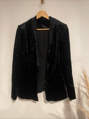 Ro & De Women's Black Velvet Open-Front Blazer Sz XS B135